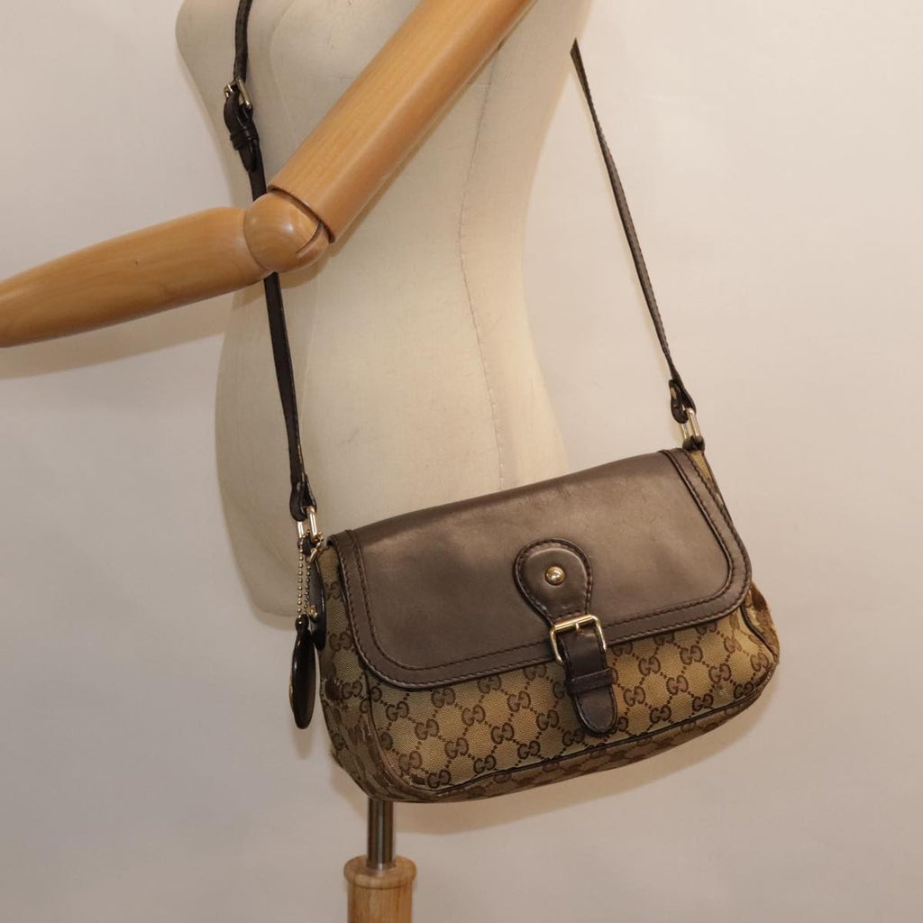 GUCCI GG Canvas Shoulder Bag Beige Gold 308452 90387