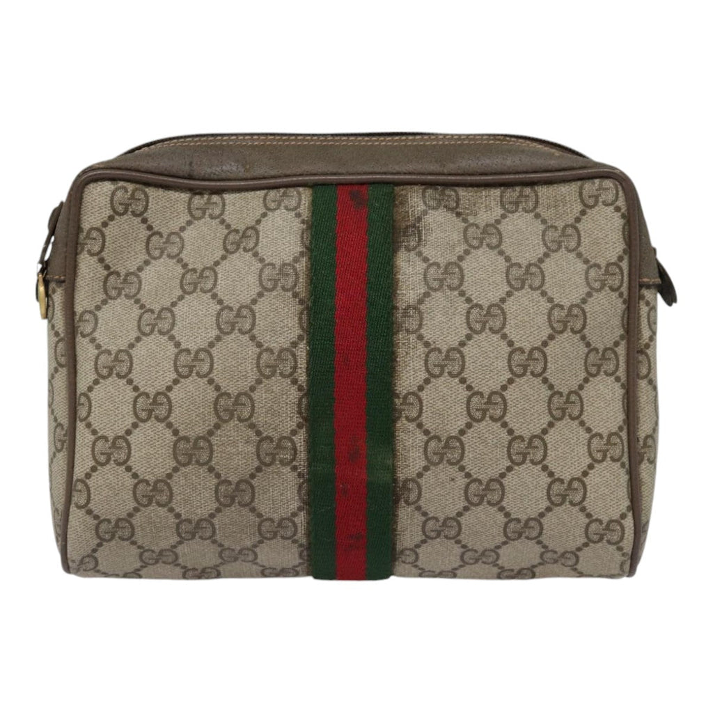 GUCCI GG Supreme Web Sherry Line Clutch Bag PVC Beige Red 89 01 012 90398