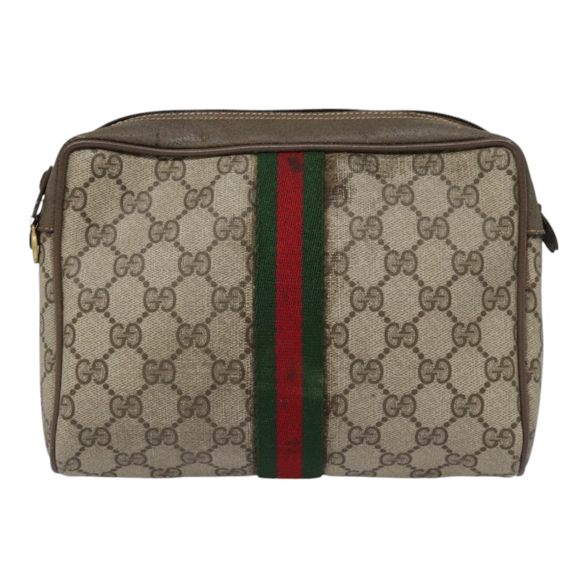 GUCCI GG Supreme Web Sherry Line Clutch Bag PVC Beige Red 89 01 012 90398
