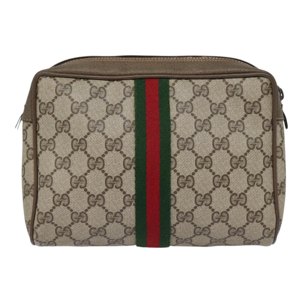 GUCCI GG Supreme Web Sherry Line Clutch Bag PVC Beige Red 89 01 012 90398