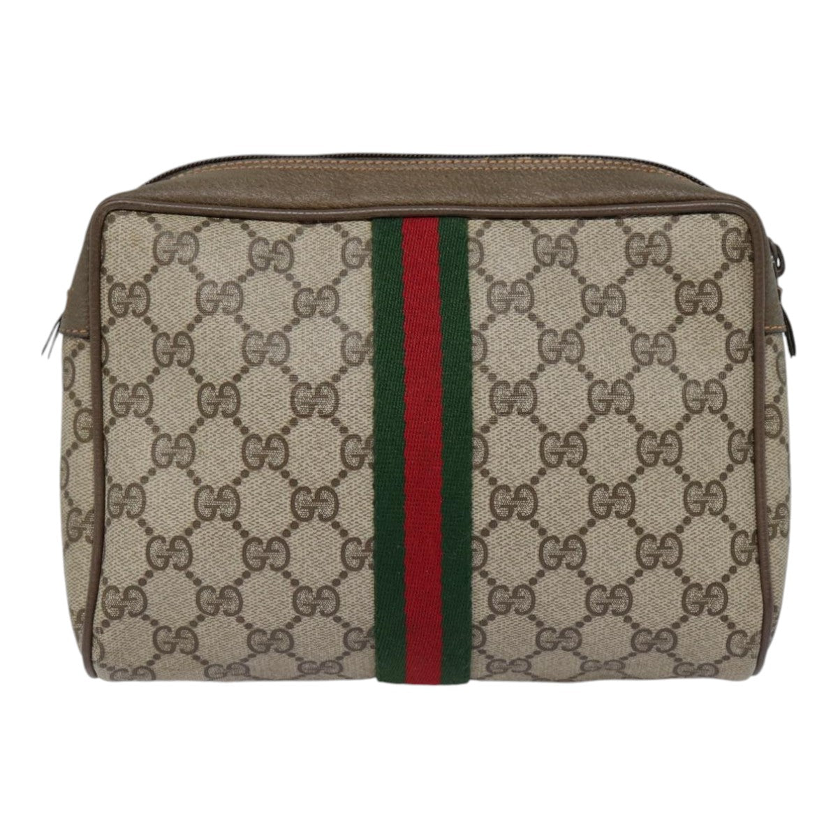 GUCCI GG Supreme Web Sherry Line Clutch Bag PVC Beige Red 89 01 012 90398