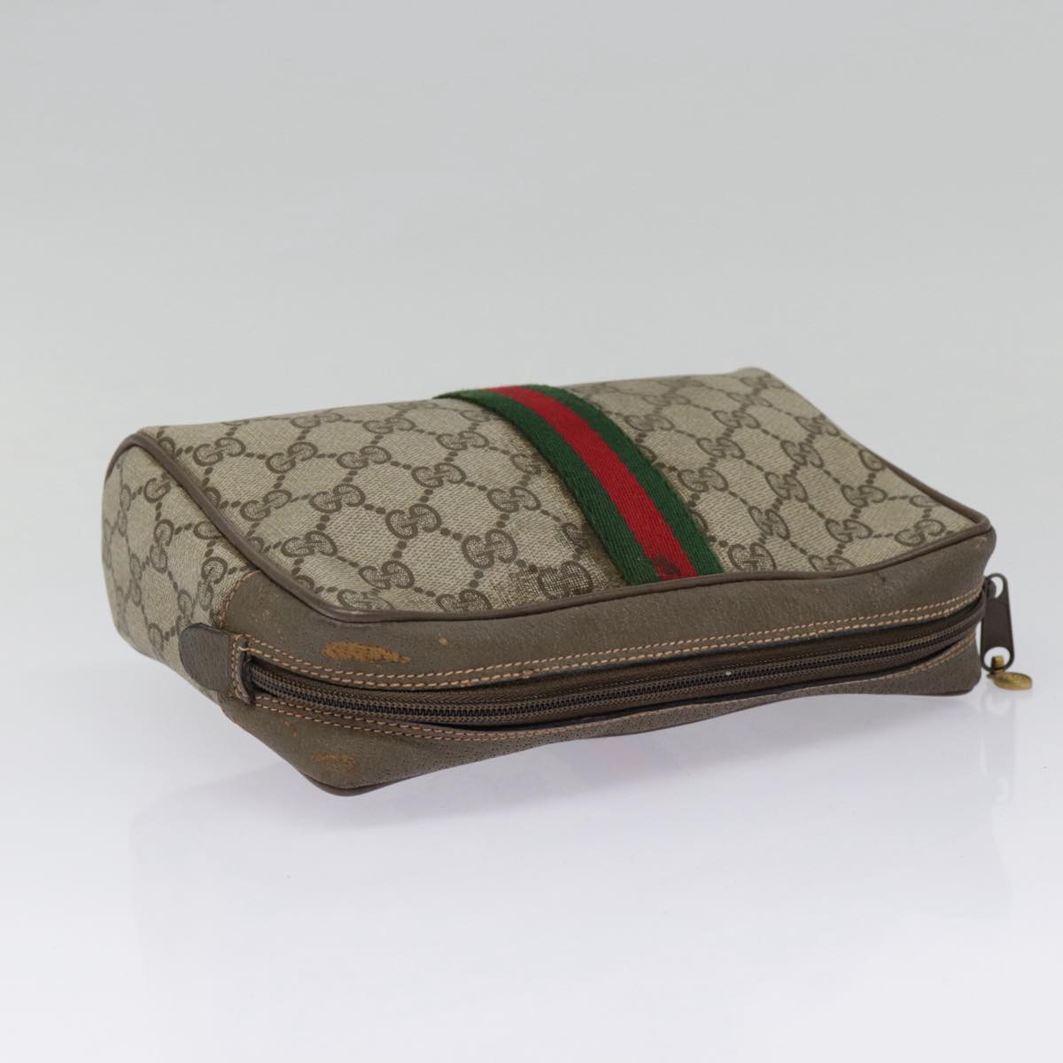 GUCCI GG Supreme Web Sherry Line Clutch Bag PVC Beige Red 89 01 012 90398