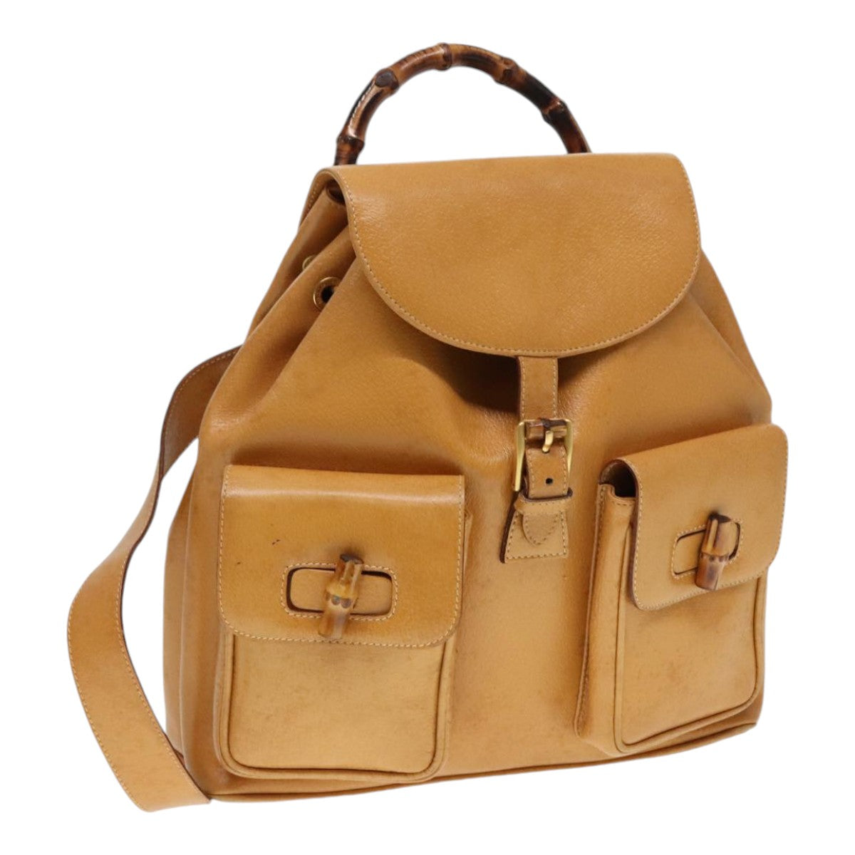 GUCCI Bamboo Backpack Leather Beige Gold 003 2058 0016 90402