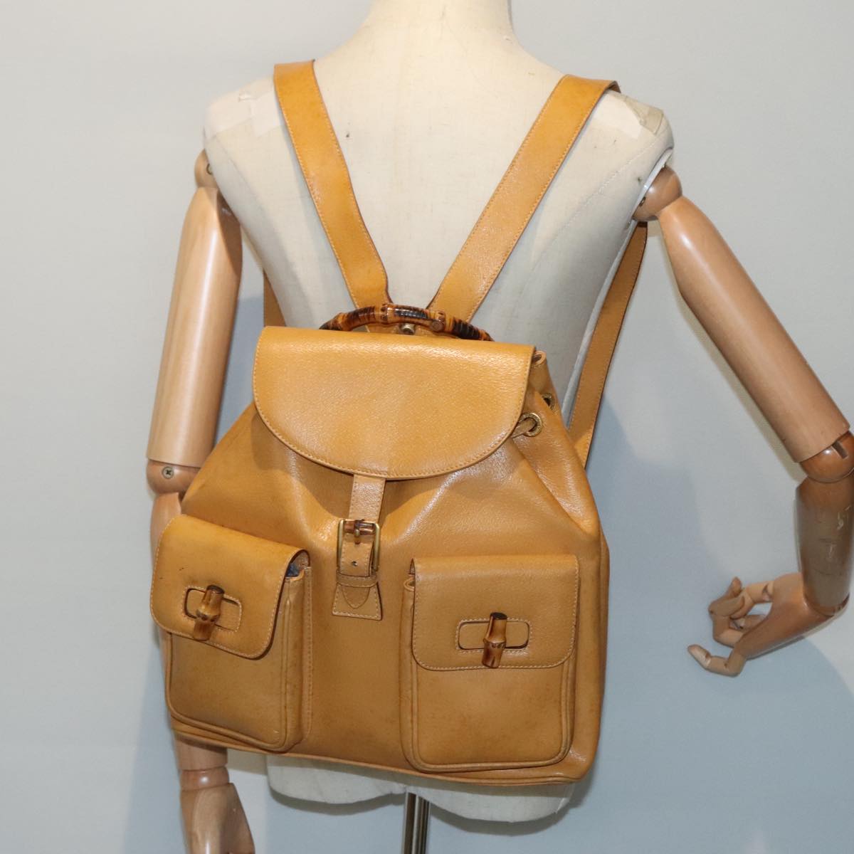 GUCCI Bamboo Backpack Leather Beige Gold 003 2058 0016 90402