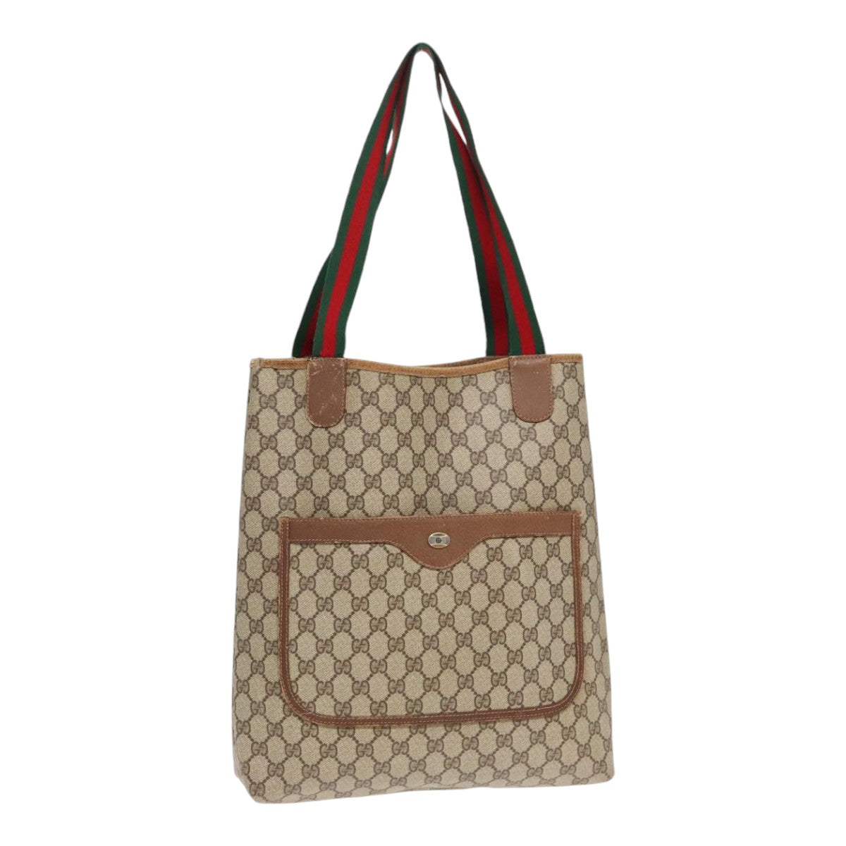GUCCI GG Supreme Web Supreme Tote Bag PVC Leather Beige 39 02 003 90419