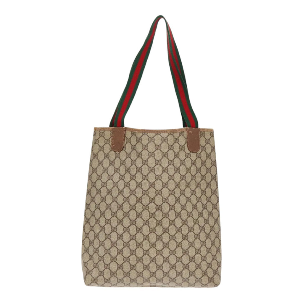 GUCCI GG Supreme Web Supreme Tote Bag PVC Leather Beige 39 02 003 90419
