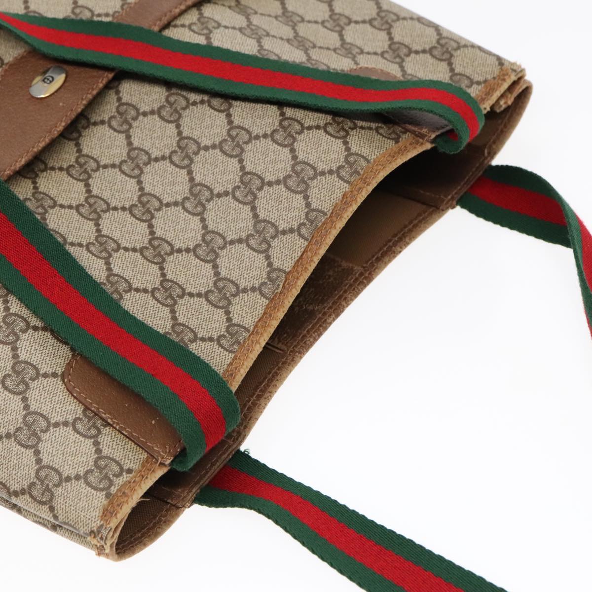 GUCCI GG Supreme Web Supreme Tote Bag PVC Leather Beige 39 02 003 90419