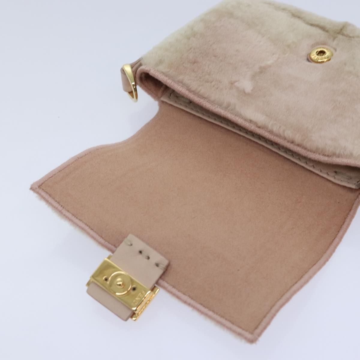 FENDI Chain Shoulder Wallet Beige Gold 90429