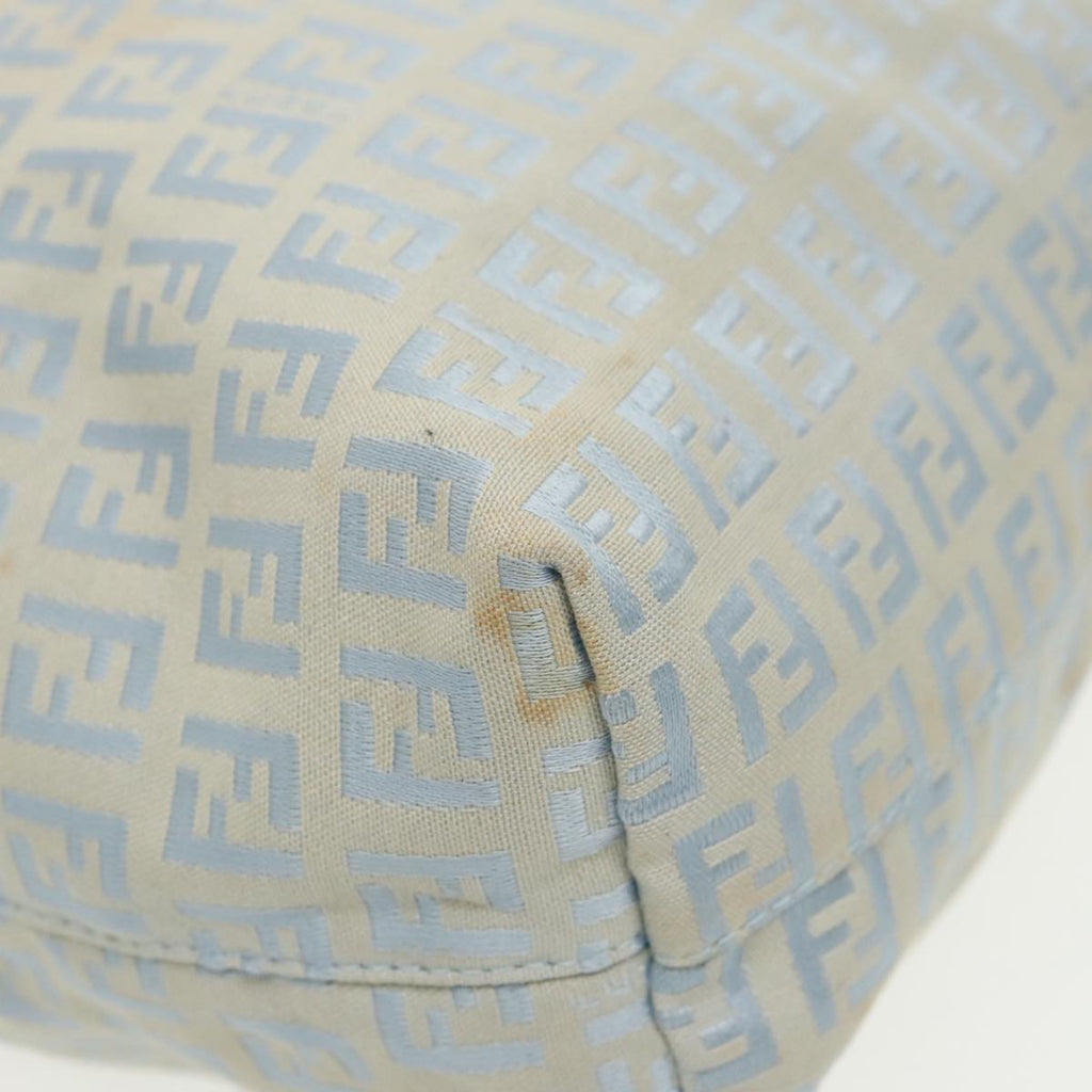FENDI Zucchino Canvas Tote Bag Light Blue Brown Silver 90434