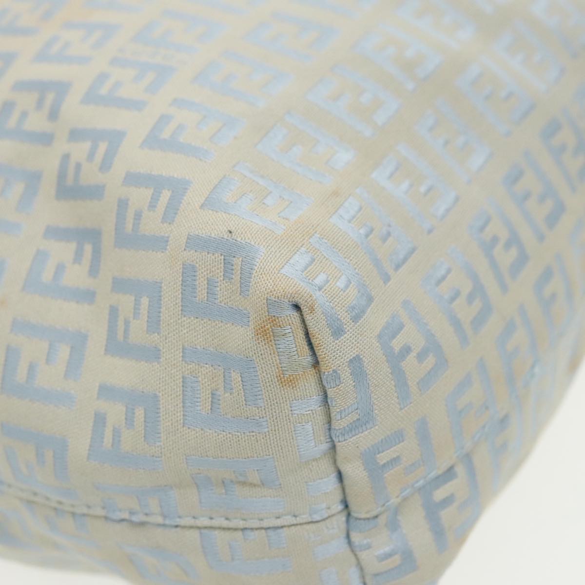 FENDI Zucchino Canvas Tote Bag Light Blue Brown Silver 90434
