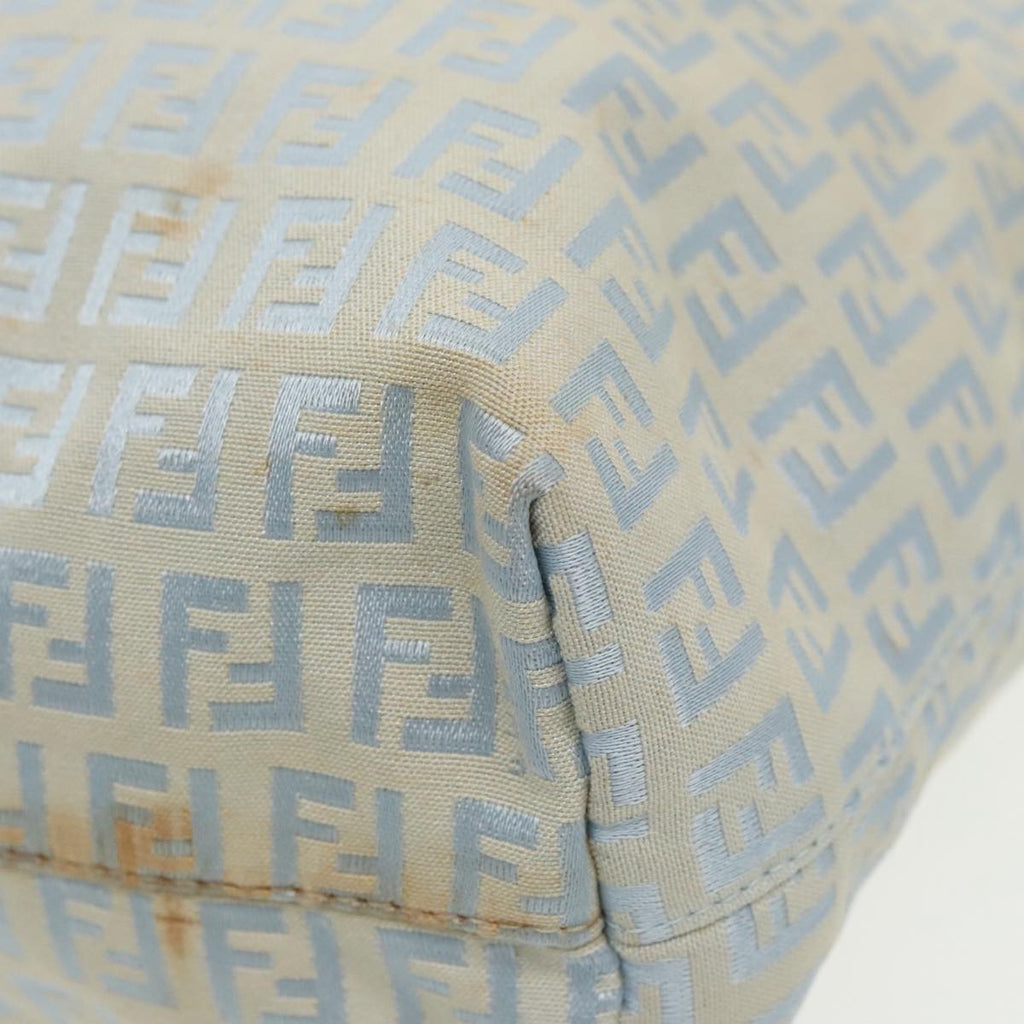 FENDI Zucchino Canvas Tote Bag Light Blue Brown Silver 90434