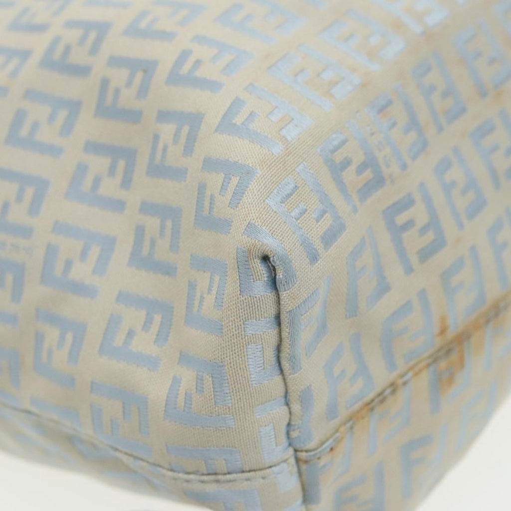 FENDI Zucchino Canvas Tote Bag Light Blue Brown Silver 90434