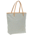 FENDI Zucchino Canvas Tote Bag Light Blue Brown Silver 90434