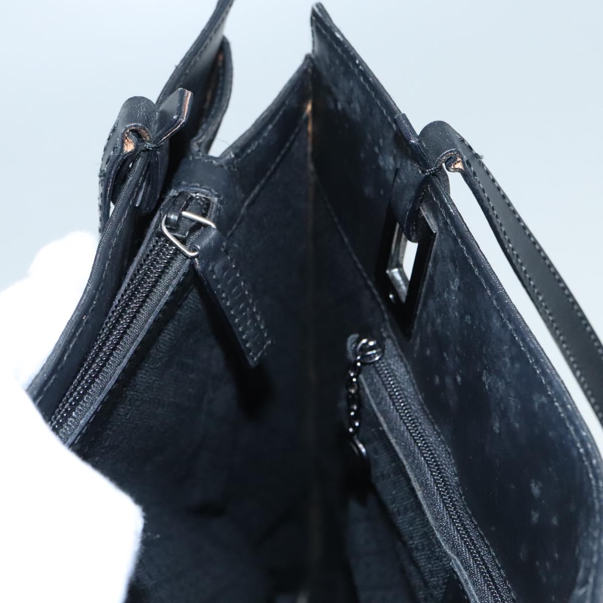 GUCCI GG Canvas Tote Bag Black Silver 90477