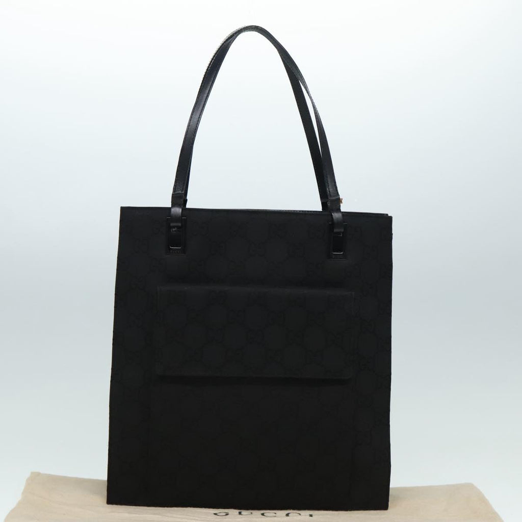 GUCCI GG Canvas Tote Bag Black Silver 90477