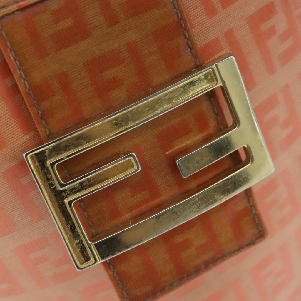 FENDI Zucchino Canvas Mamma Baguette Shoulder Bag Enamel Gold Orange 90483