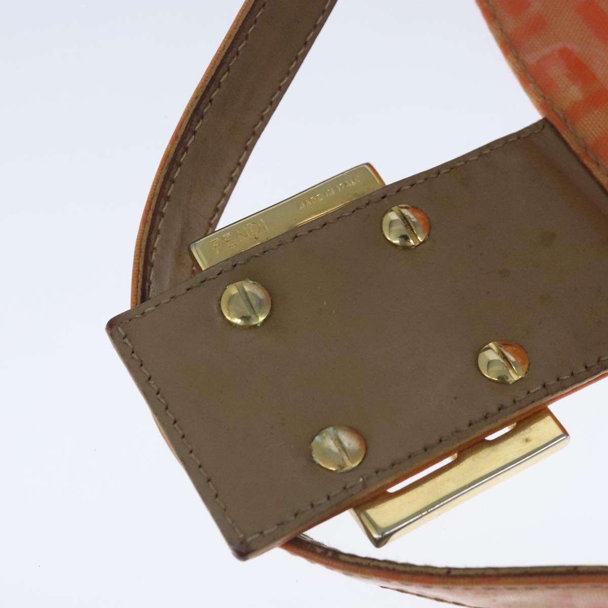 FENDI Zucchino Canvas Mamma Baguette Shoulder Bag Enamel Gold Orange 90483