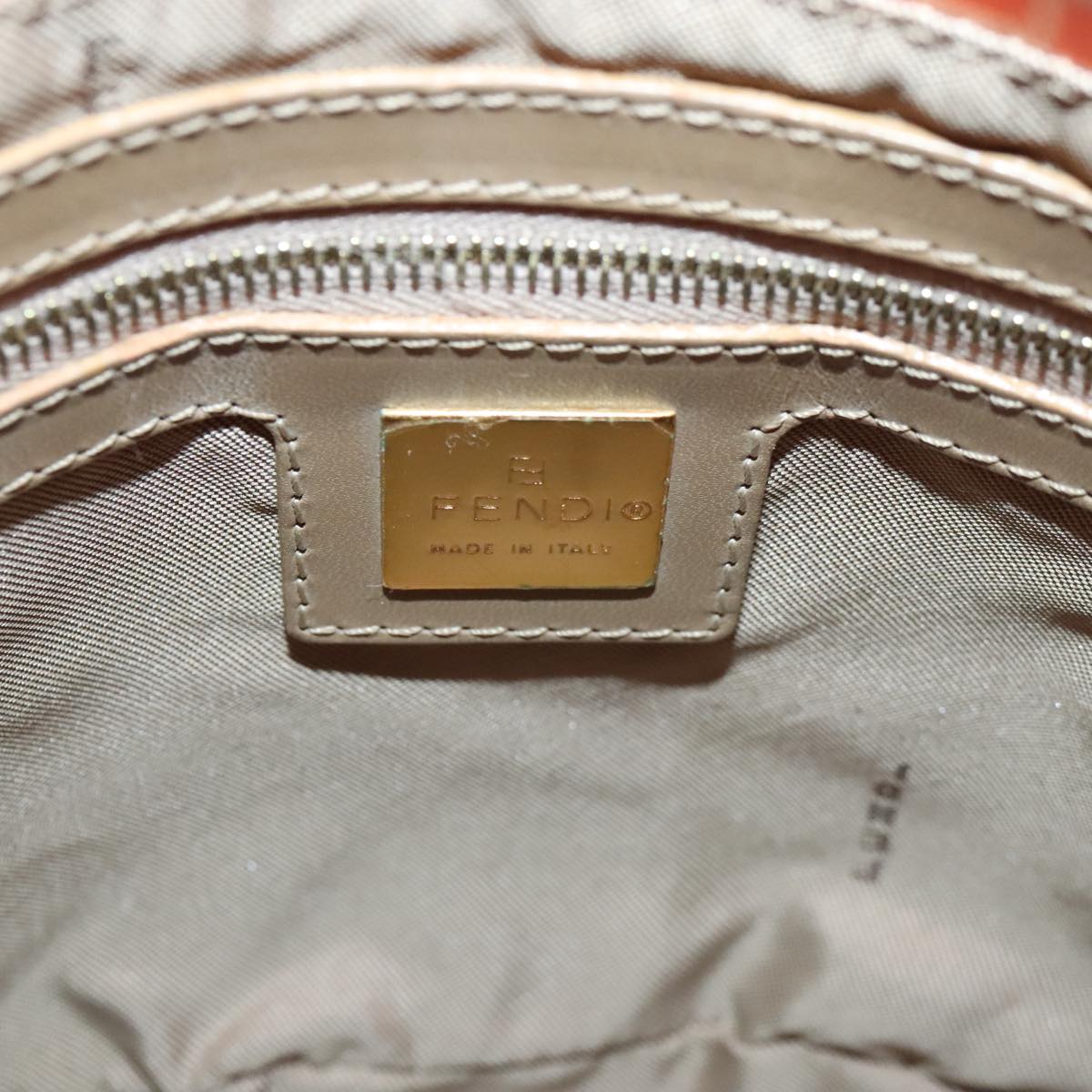 FENDI Zucchino Canvas Mamma Baguette Shoulder Bag Enamel Gold Orange 90483