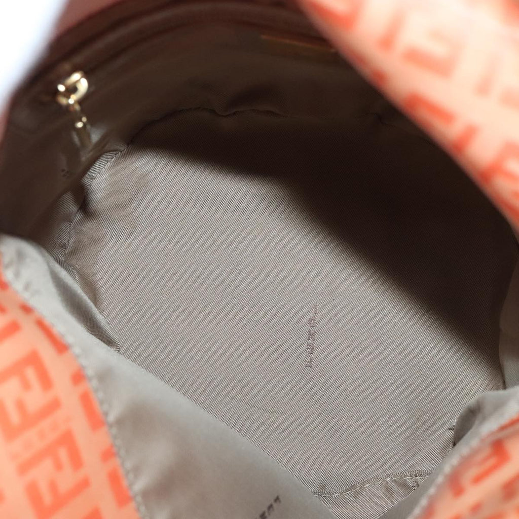 FENDI Zucchino Canvas Mamma Baguette Shoulder Bag Enamel Gold Orange 90483