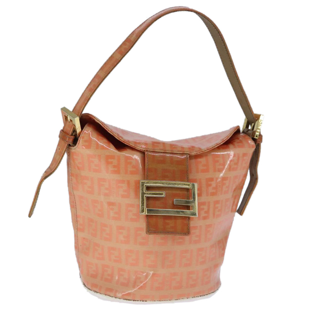 FENDI Zucchino Canvas Mamma Baguette Shoulder Bag Enamel Gold Orange 90483