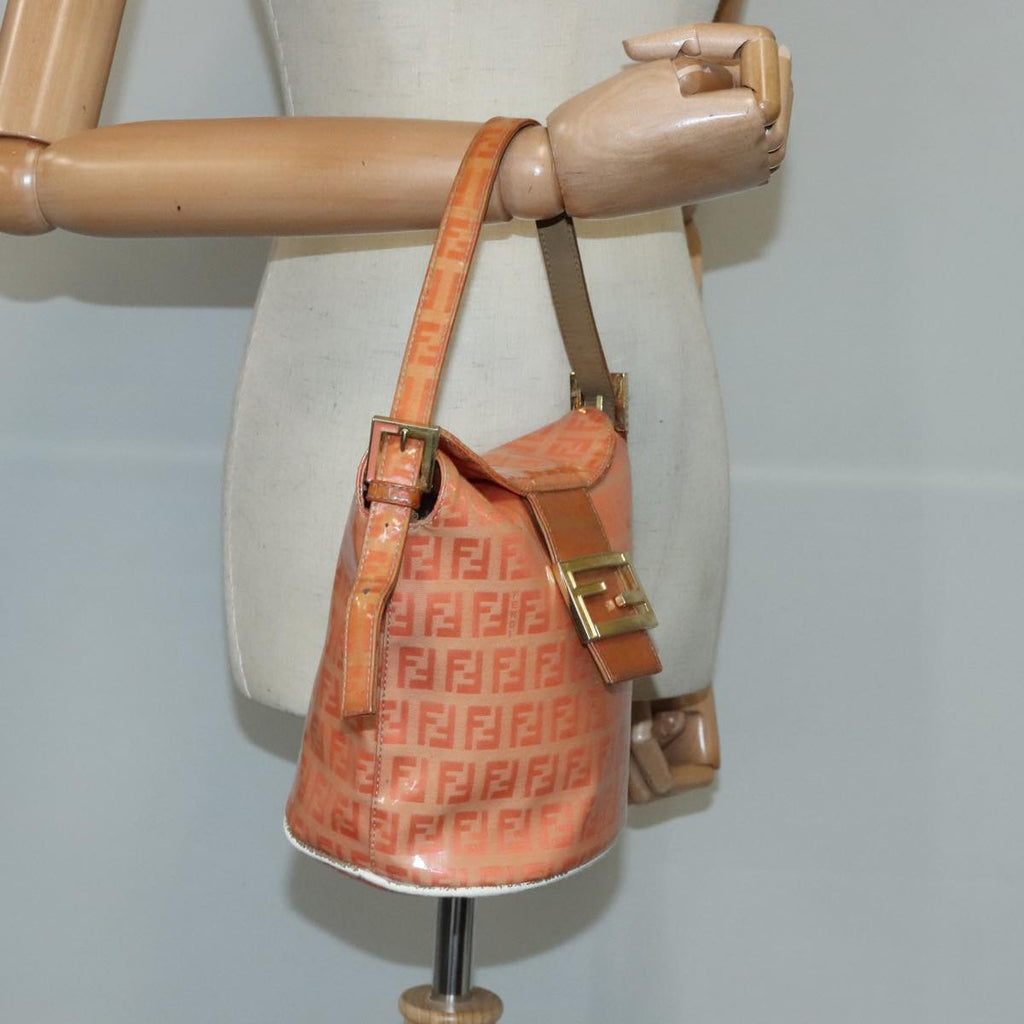 FENDI Zucchino Canvas Mamma Baguette Shoulder Bag Enamel Gold Orange 90483