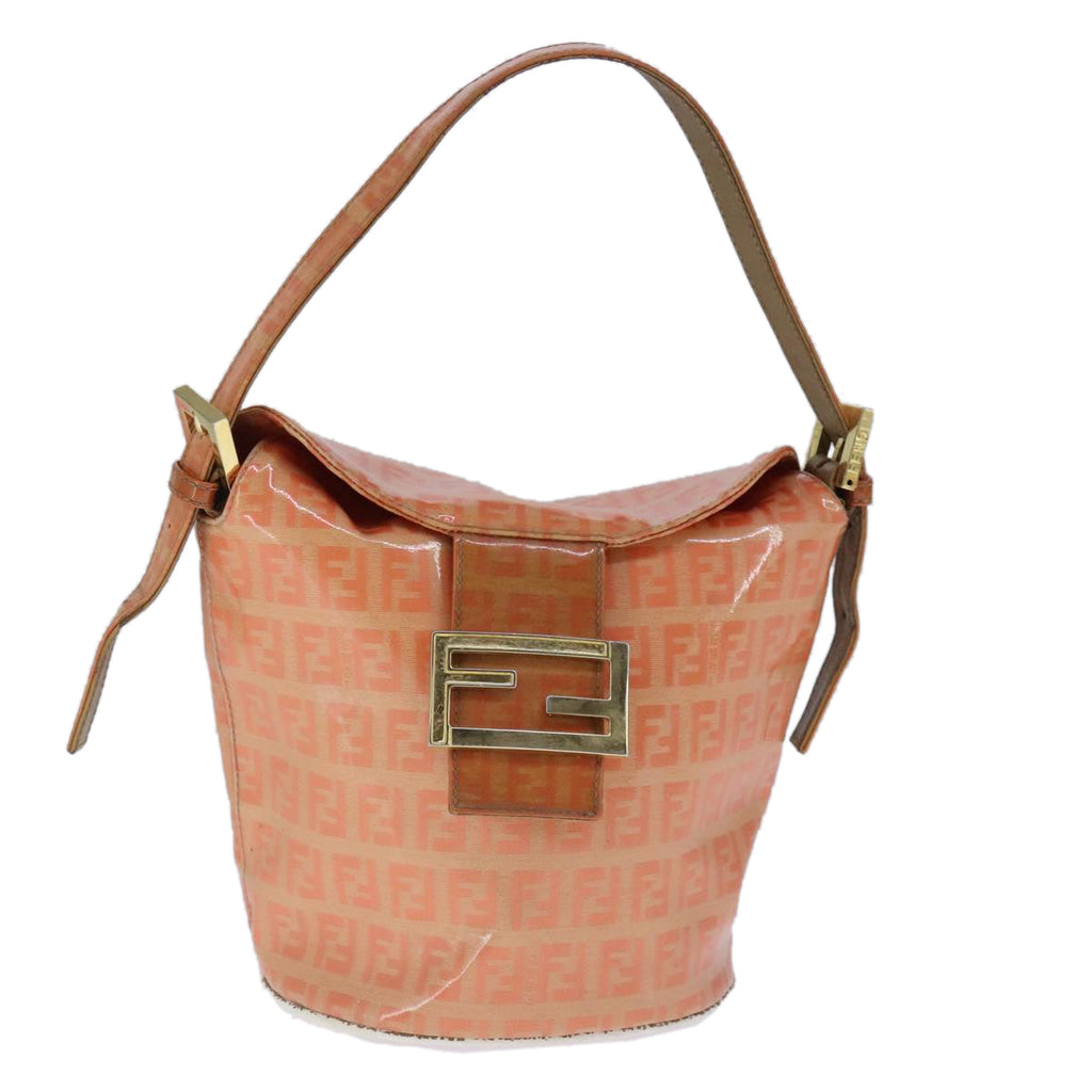 FENDI Zucchino Canvas Mamma Baguette Shoulder Bag Enamel Gold Orange 90483