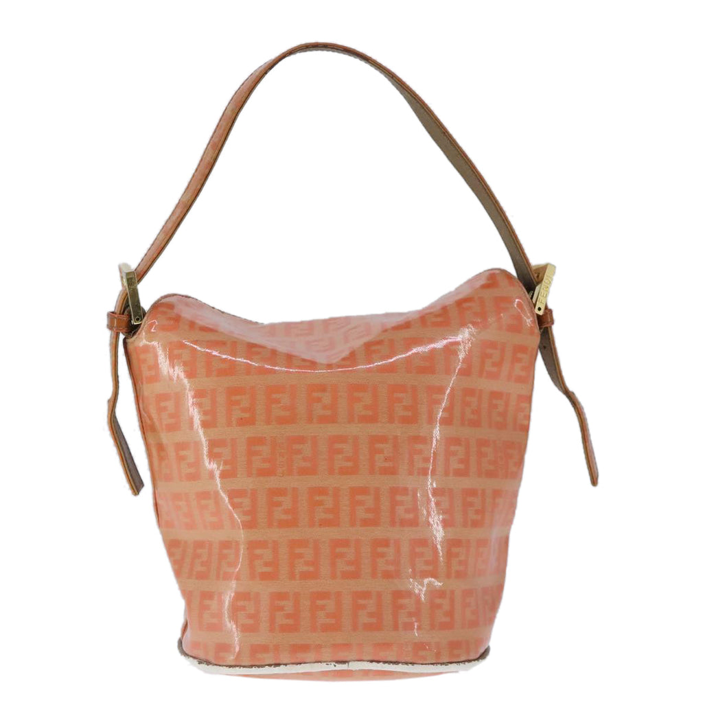 FENDI Zucchino Canvas Mamma Baguette Shoulder Bag Enamel Gold Orange 90483