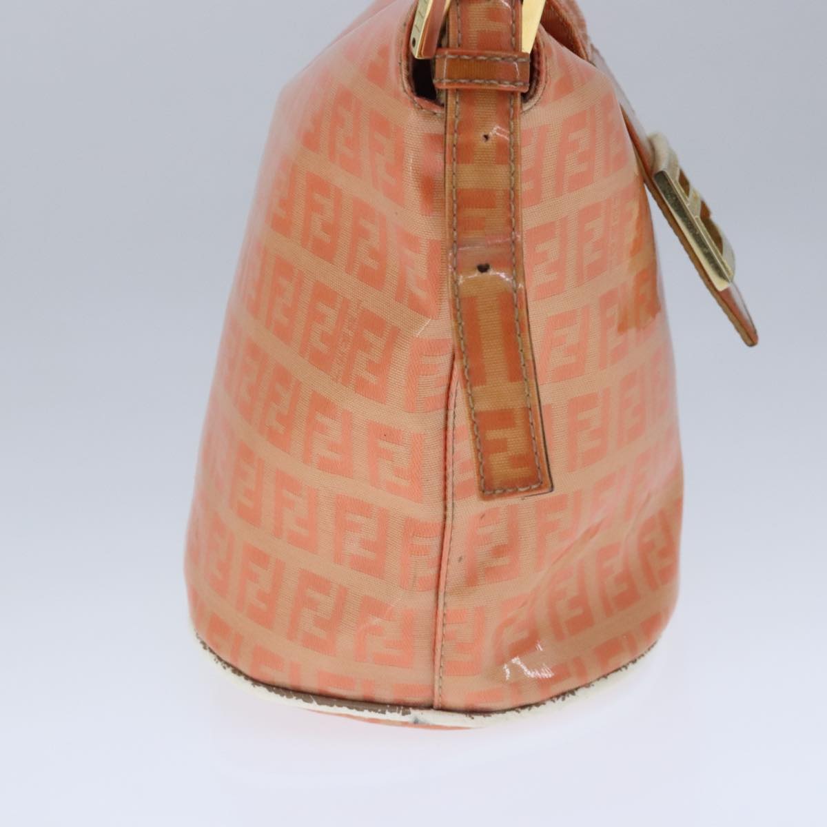 FENDI Zucchino Canvas Mamma Baguette Shoulder Bag Enamel Gold Orange 90483