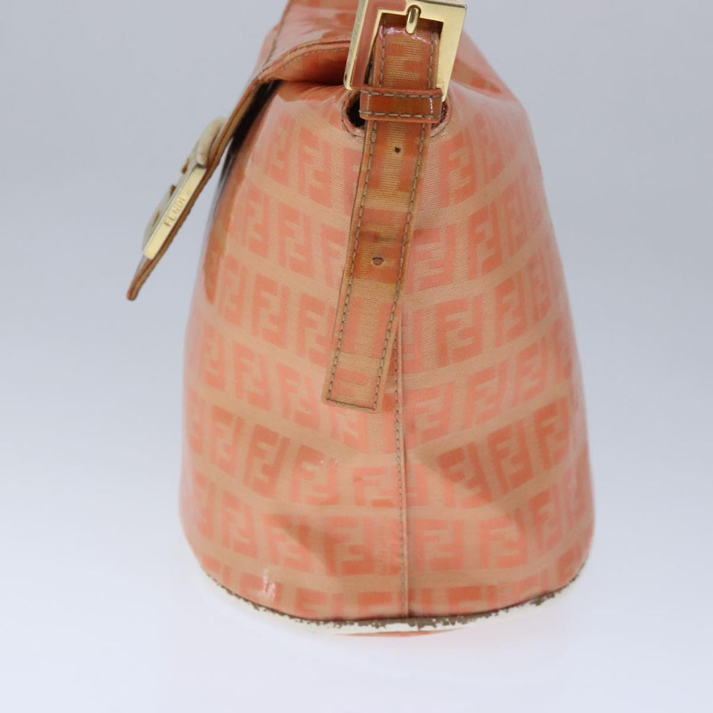 FENDI Zucchino Canvas Mamma Baguette Shoulder Bag Enamel Gold Orange 90483