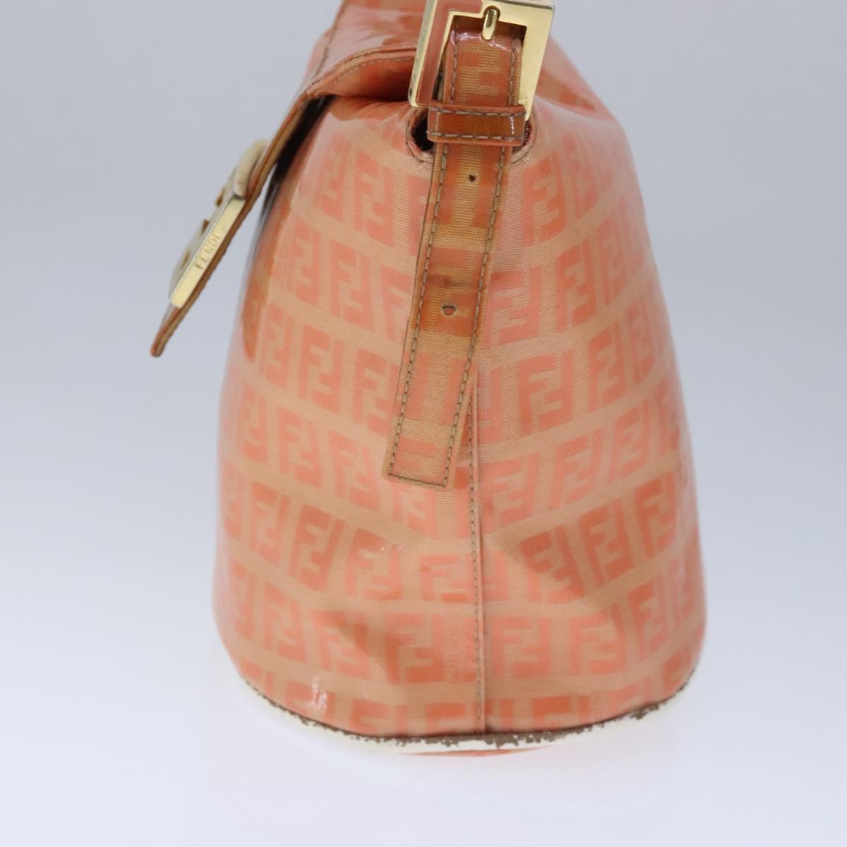 FENDI Zucchino Canvas Mamma Baguette Shoulder Bag Enamel Gold Orange 90483