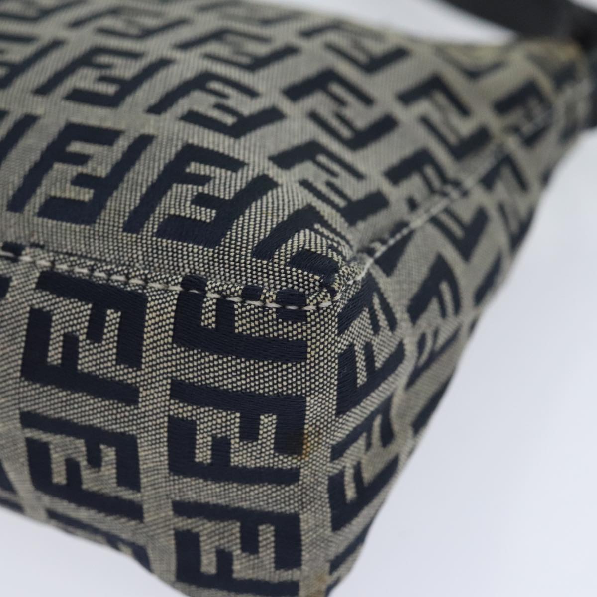 FENDI Zucchino Canvas Accessory Pouch Navy Silver 90484