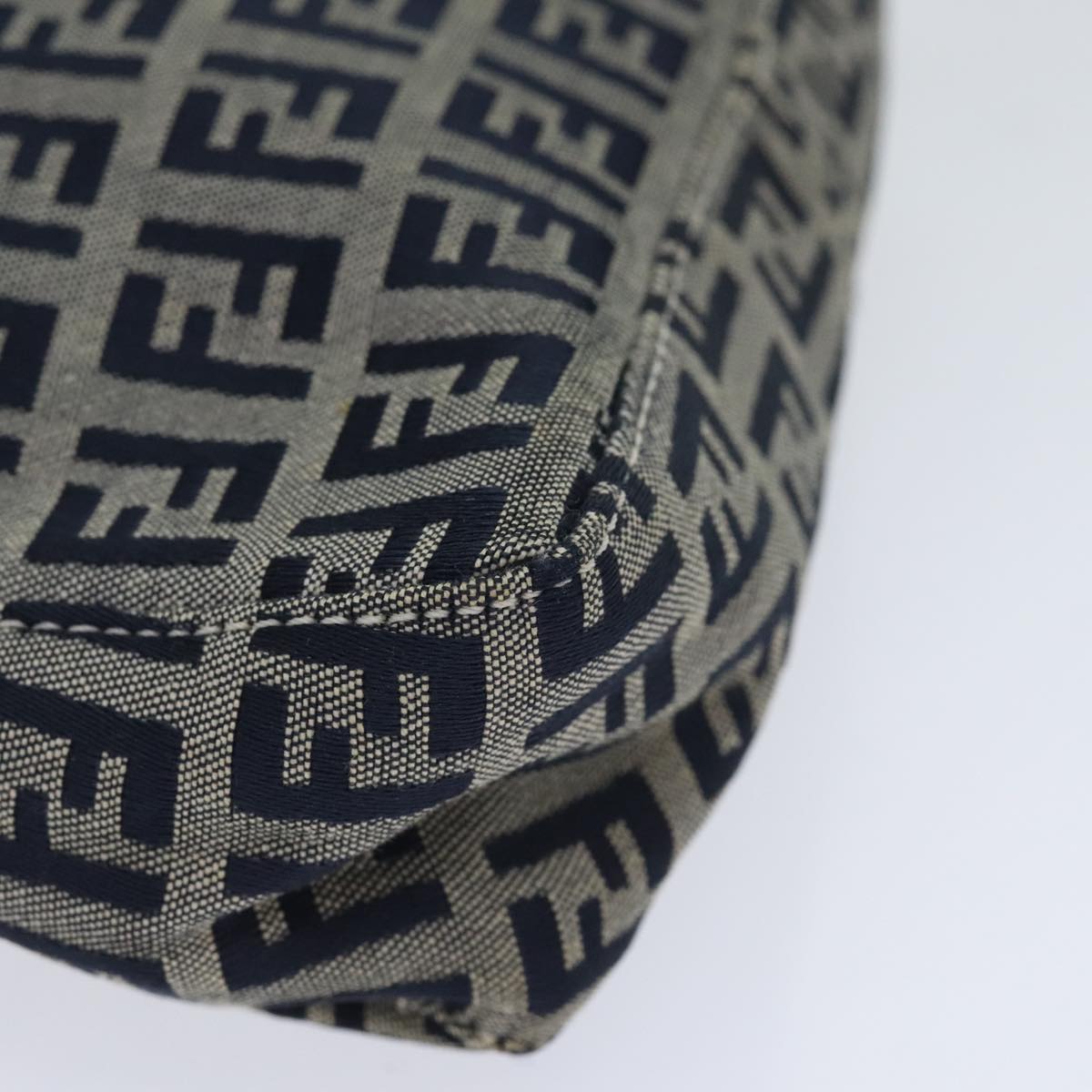 FENDI Zucchino Canvas Accessory Pouch Navy Silver 90484