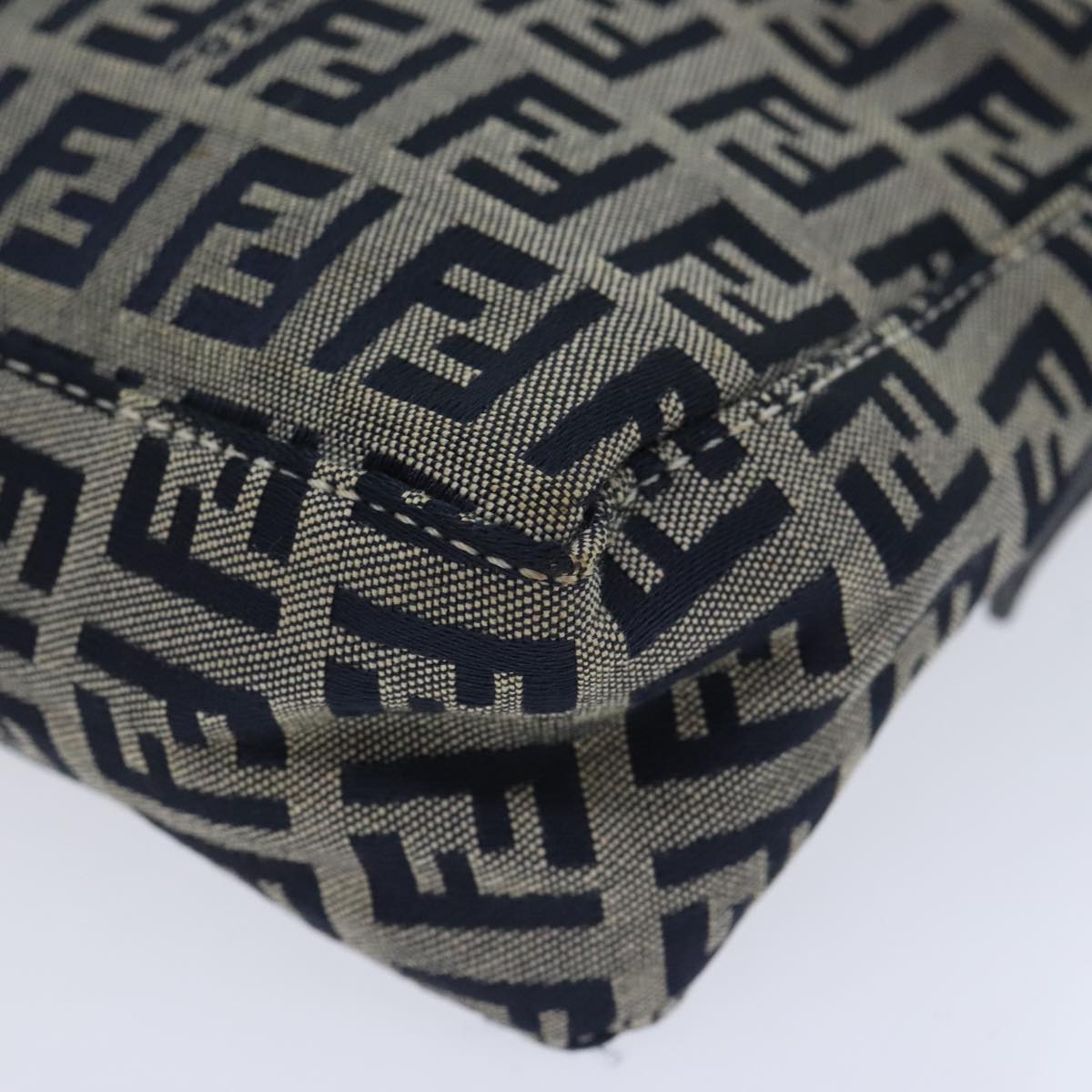 FENDI Zucchino Canvas Accessory Pouch Navy Silver 90484