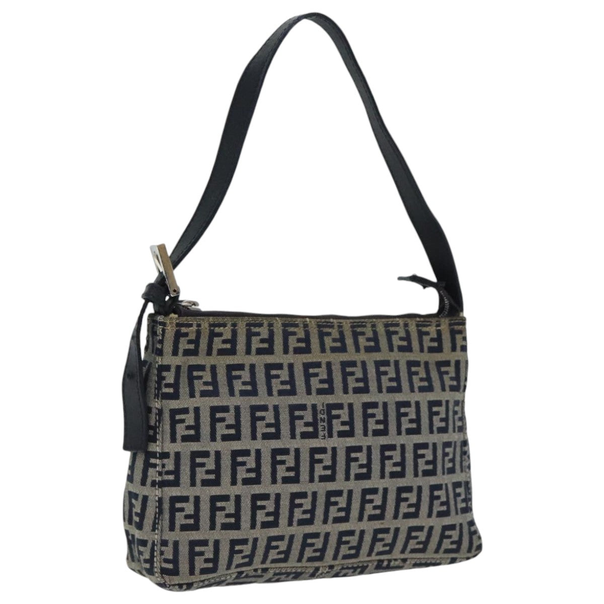 FENDI Zucchino Canvas Accessory Pouch Navy Silver 90484