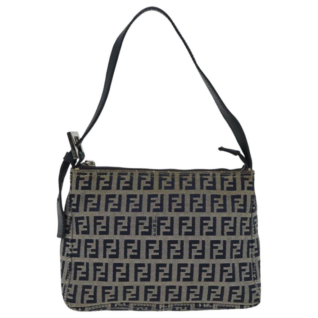 FENDI Zucchino Canvas Accessory Pouch Navy Silver 90484