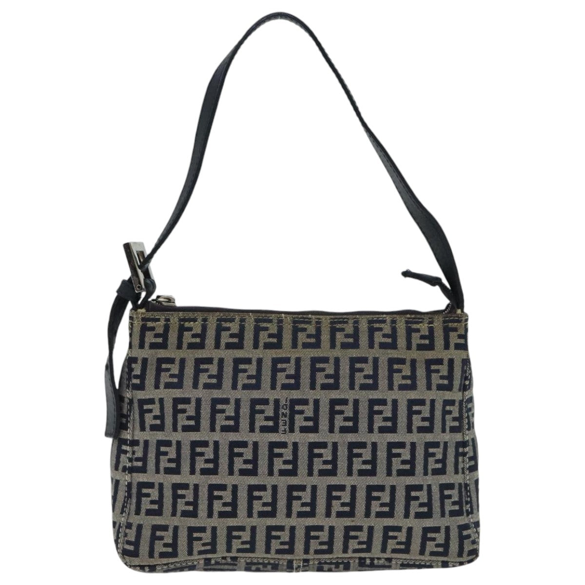 FENDI Zucchino Canvas Accessory Pouch Navy Silver 90484