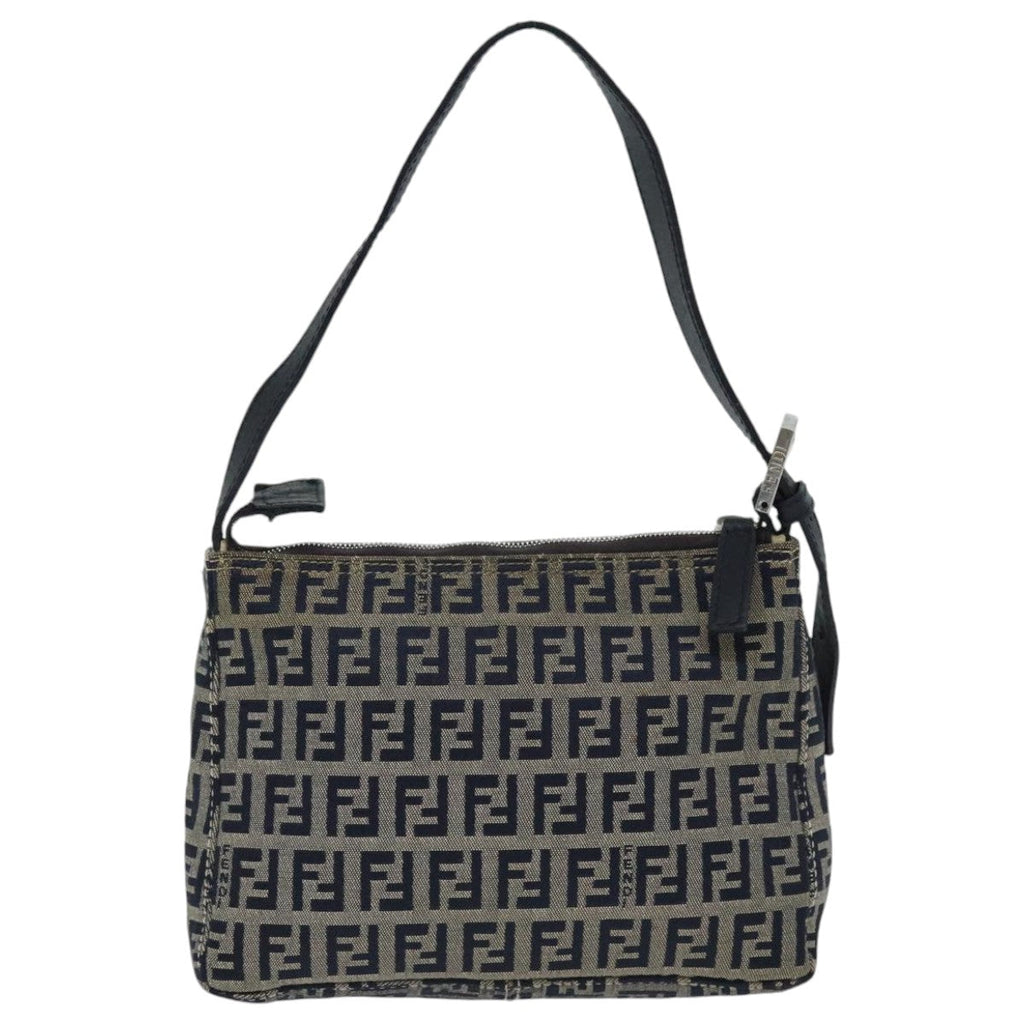 FENDI Zucchino Canvas Accessory Pouch Navy Silver 90484