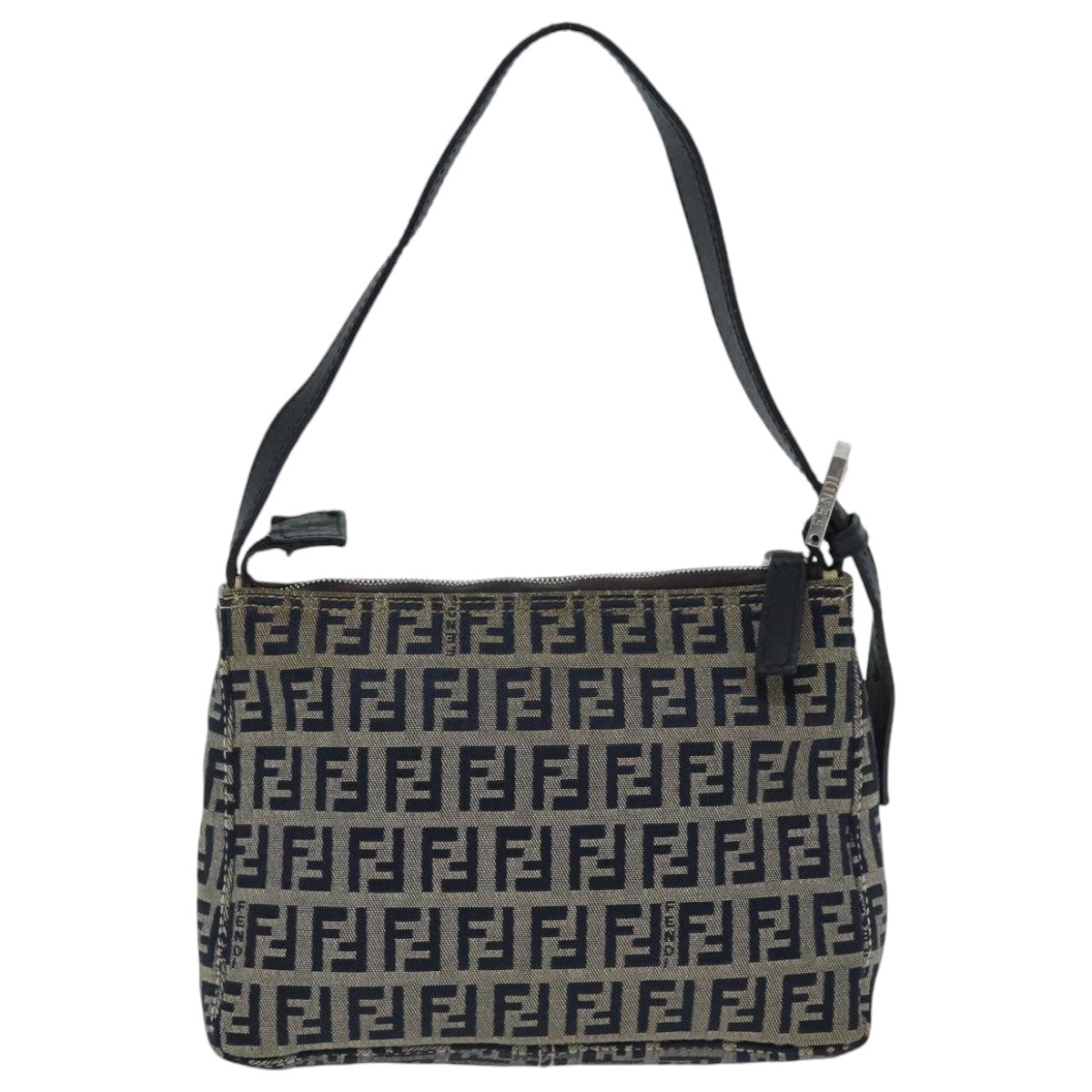 FENDI Zucchino Canvas Accessory Pouch Navy Silver 90484