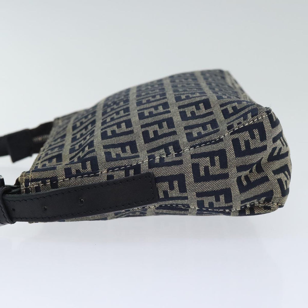 FENDI Zucchino Canvas Accessory Pouch Navy Silver 90484