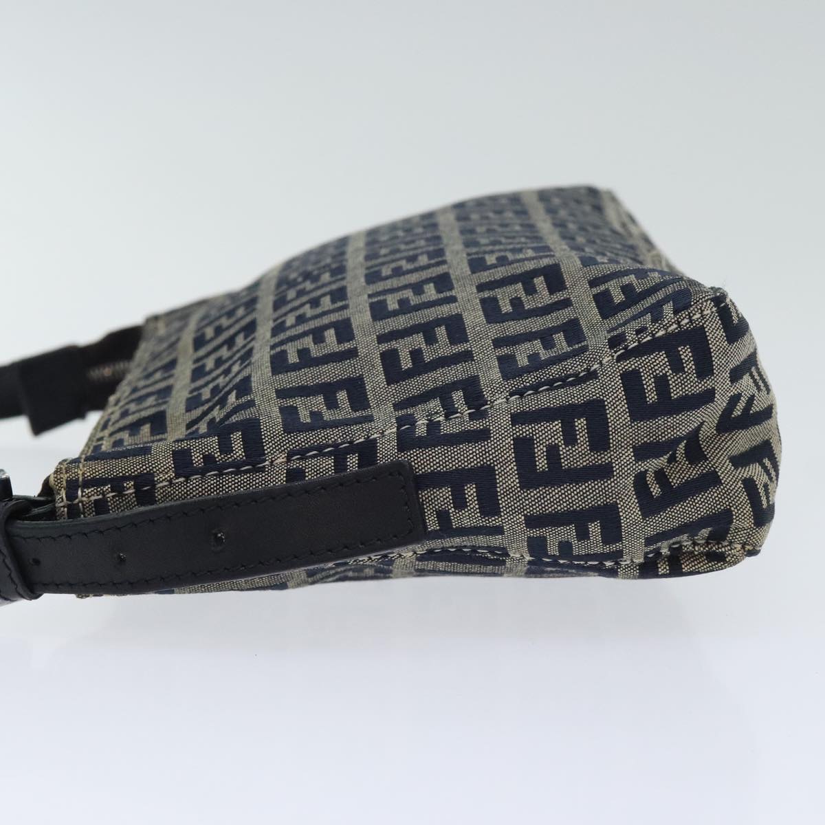 FENDI Zucchino Canvas Accessory Pouch Navy Silver 90484
