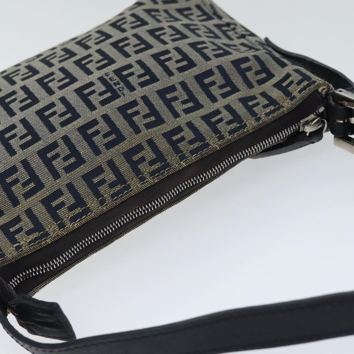 FENDI Zucchino Canvas Accessory Pouch Navy Silver 90484
