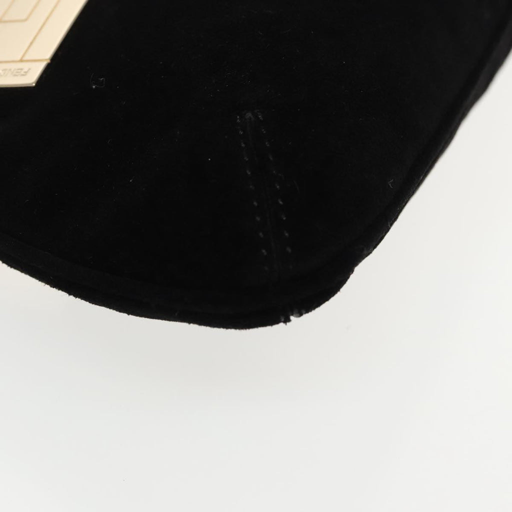 FENDI Zucchino Canvas Shoulder Bag Black Gold 90485