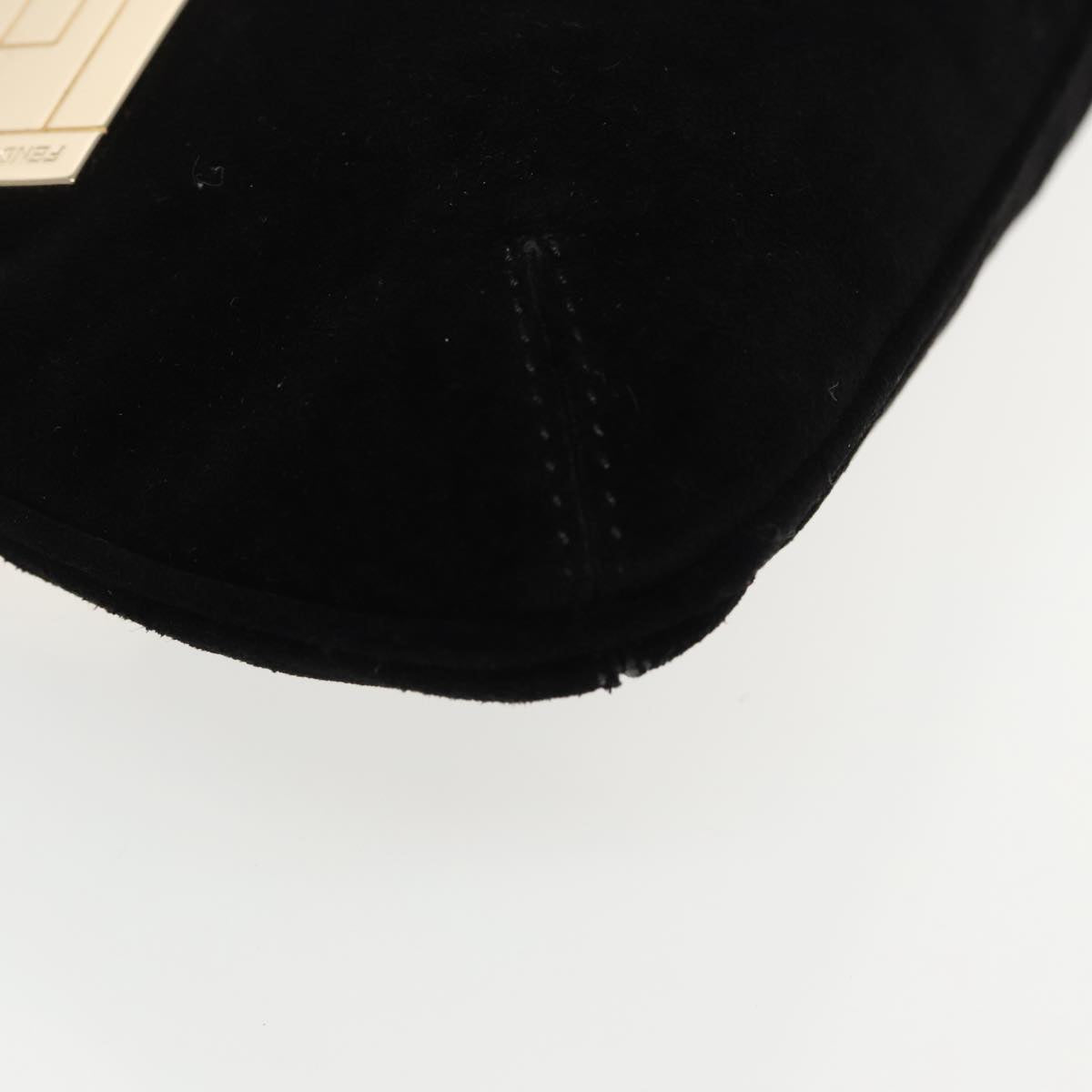 FENDI Zucchino Canvas Shoulder Bag Black Gold 90485