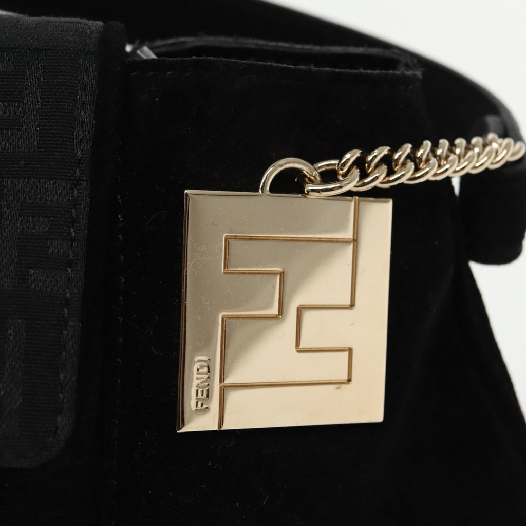 FENDI Zucchino Canvas Shoulder Bag Black Gold 90485