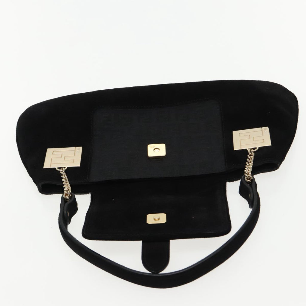 FENDI Zucchino Canvas Shoulder Bag Black Gold 90485