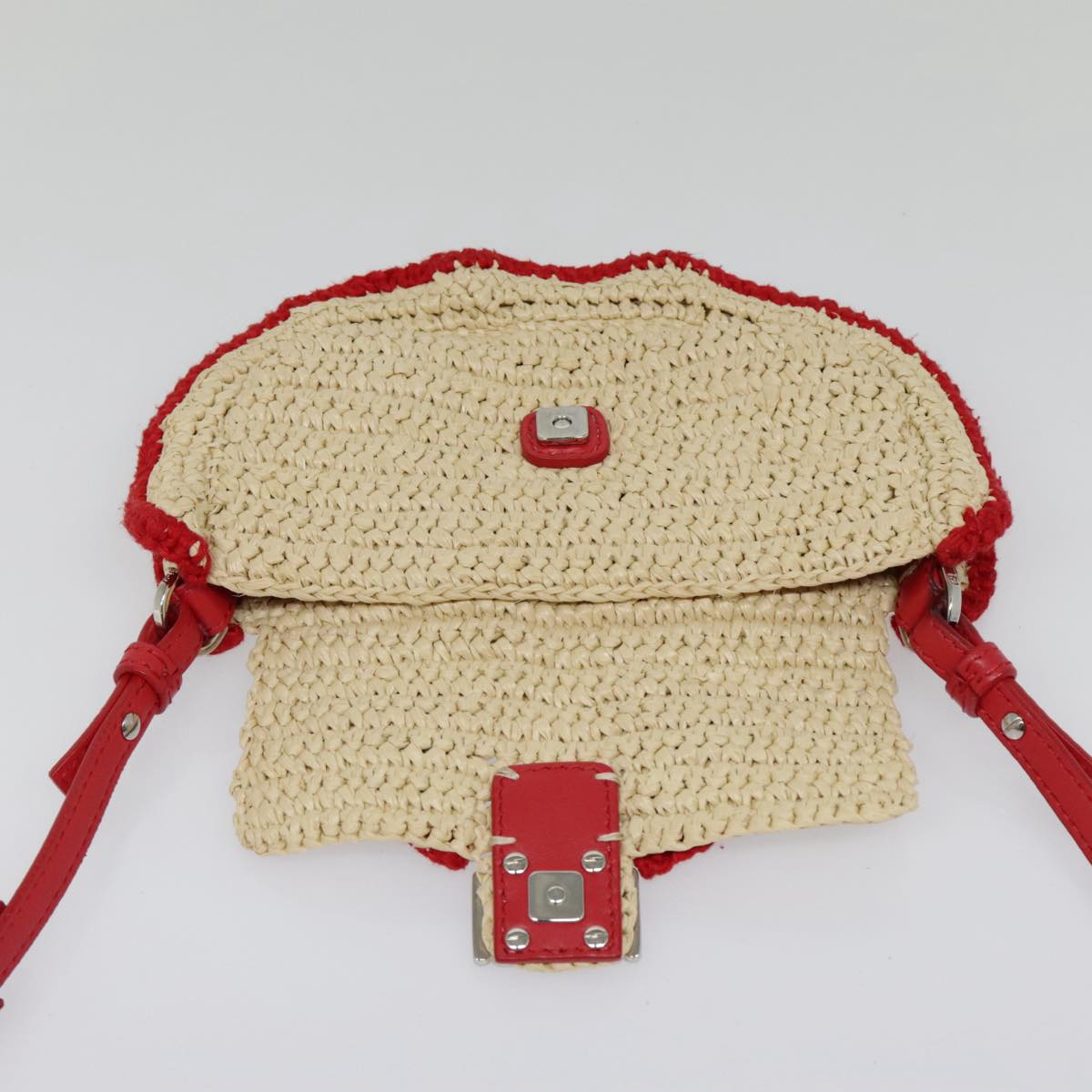 FENDI Shoulder Bag straw Beige Red 8M0354 90505