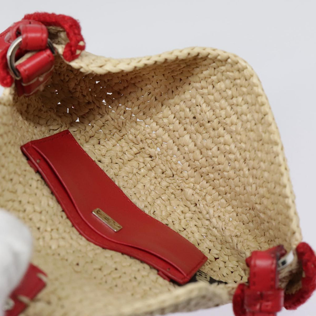FENDI Shoulder Bag straw Beige Red 8M0354 90505