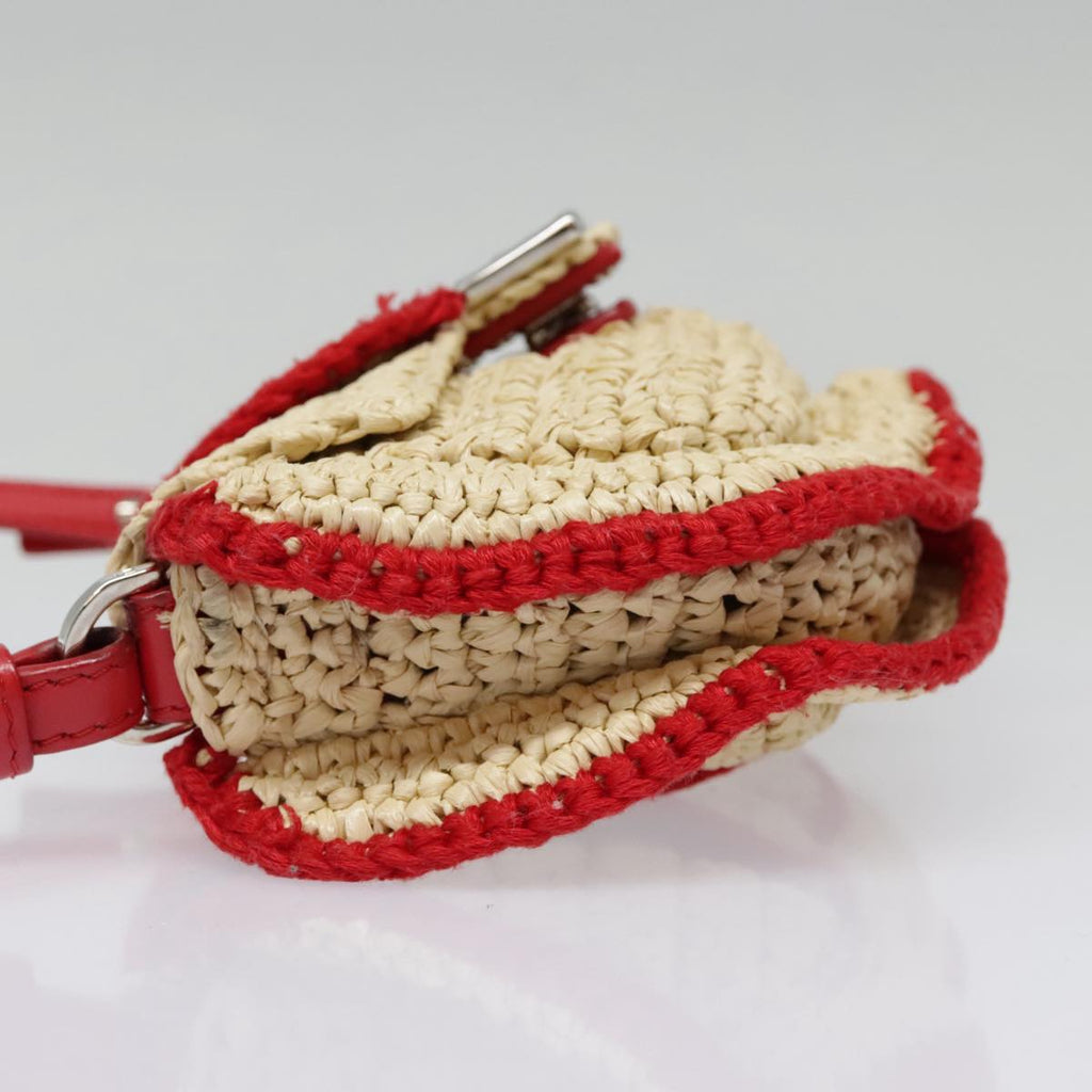 FENDI Shoulder Bag straw Beige Red 8M0354 90505