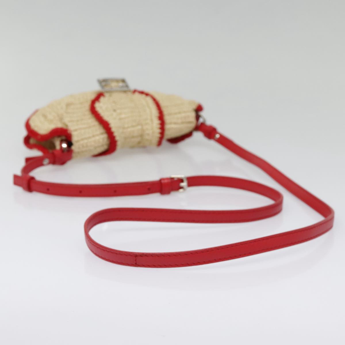 FENDI Shoulder Bag straw Beige Red 8M0354 90505