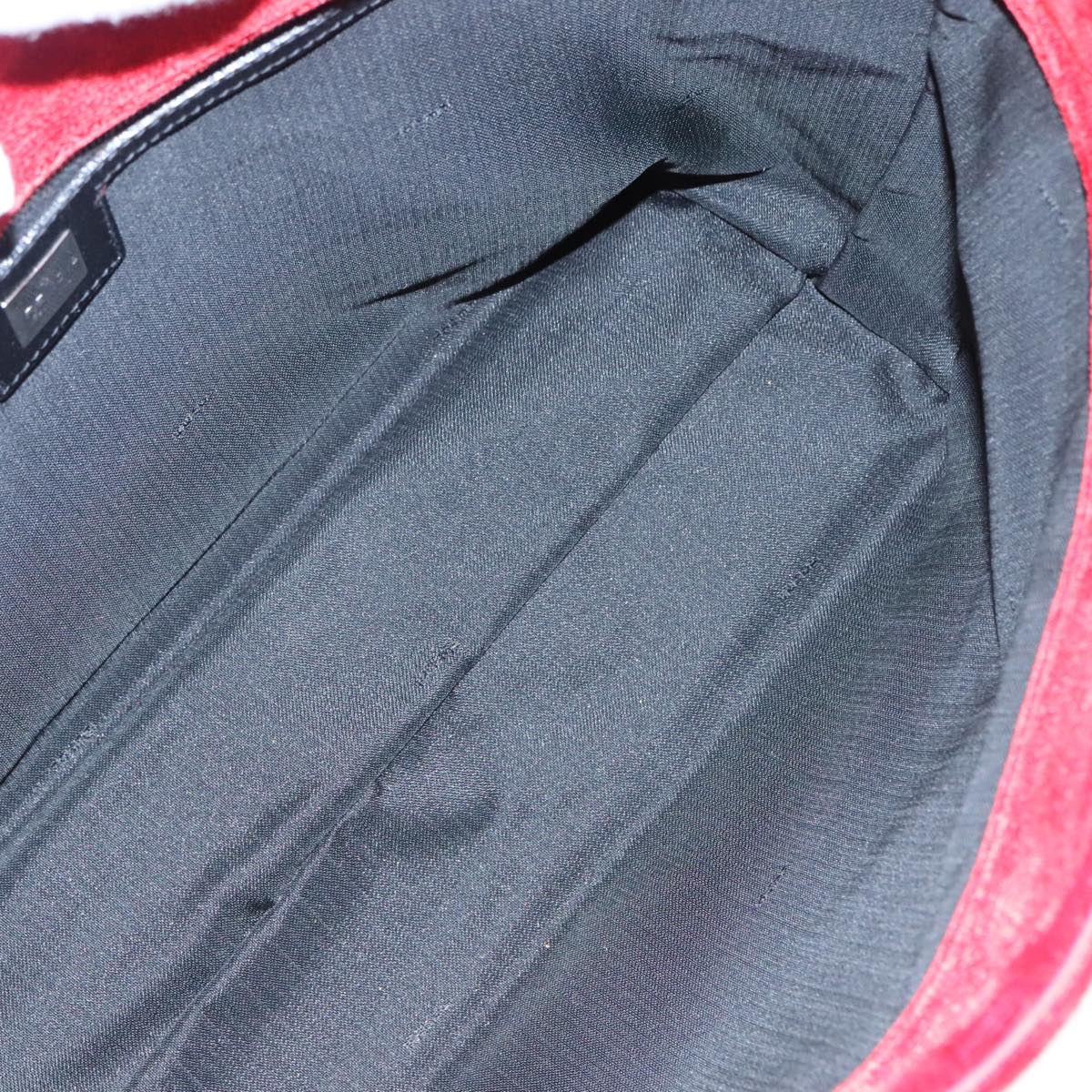 FENDI Tote Bag Corduroy Red Black Silver 90542